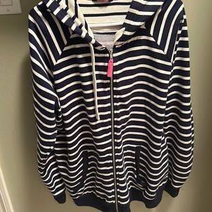 Navy and white striped zip up